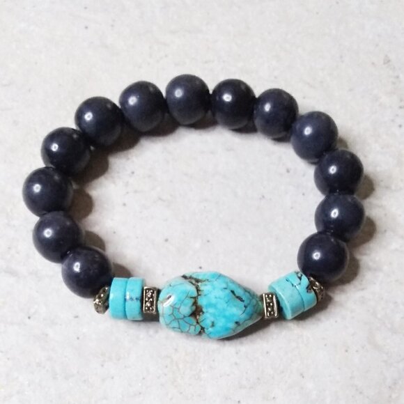Turquoise Magnesite & Chunky Beads! Rustic SouthWestern Vibes Beaded Bracelet #1 - Picture 1 of 7